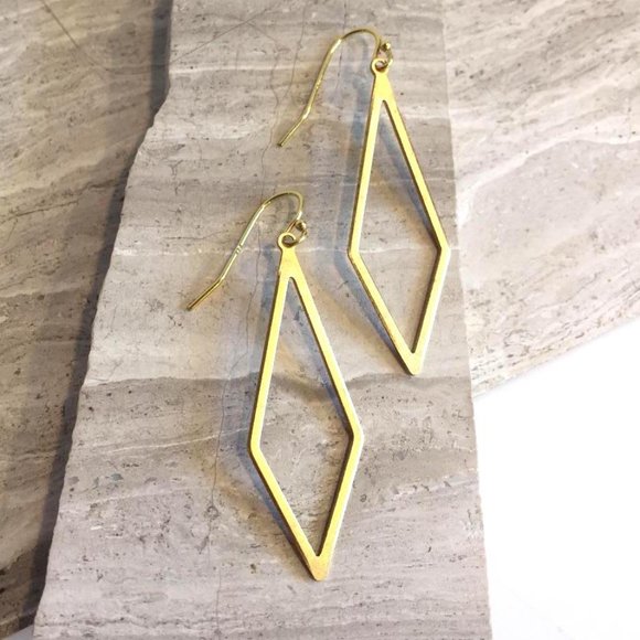 JPeace Designs Jewelry - 14K Gold/Sterling Elongated diamond shape Earrings